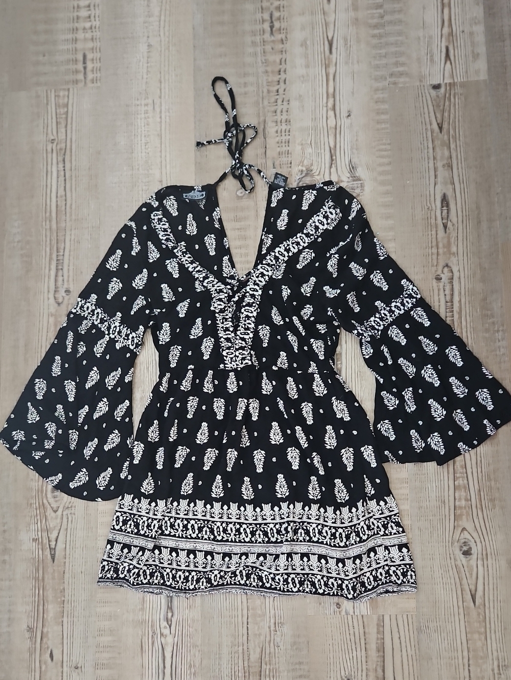 Angie Black and White Boho Print Dress